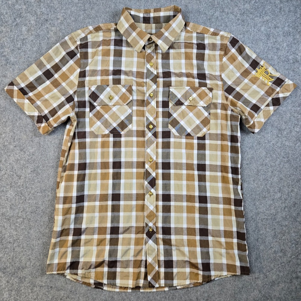 Red Ape Shirt Mens Large Brown Plaid Button Up Pocket Tee Casual Streetwear